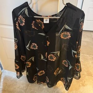 CAbi Sheer Black Floral Blouse